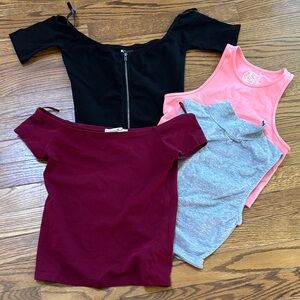 SO Black, Pink, Gray & Burgundy Women's Tank and Off-Shoulder Top Set size Xs